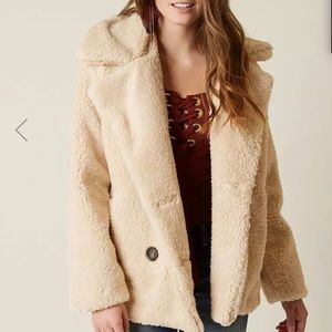Free People Notched Teddy Peacoat